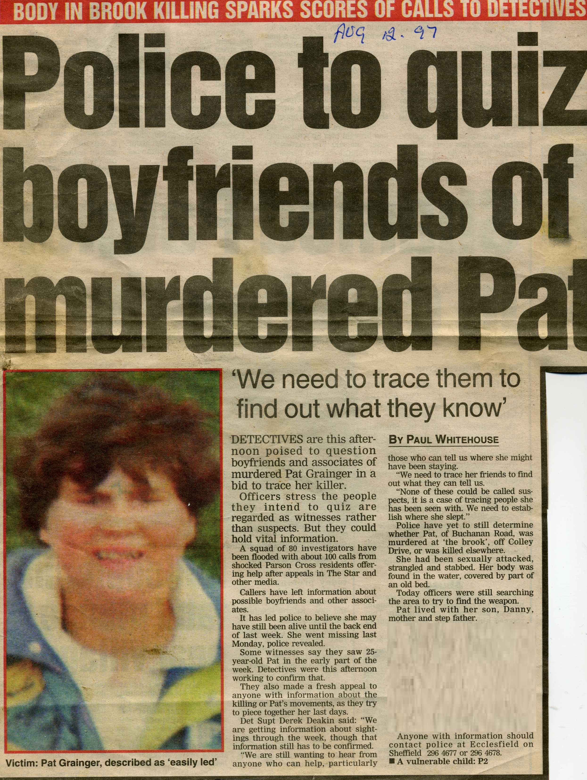 Police to quiz boyfriends of murdered Pat
